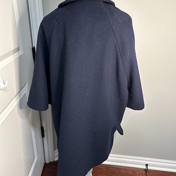 Loft Navy Blue Cape Style Wool Coat Size S EUC - Picture 3 of 3
